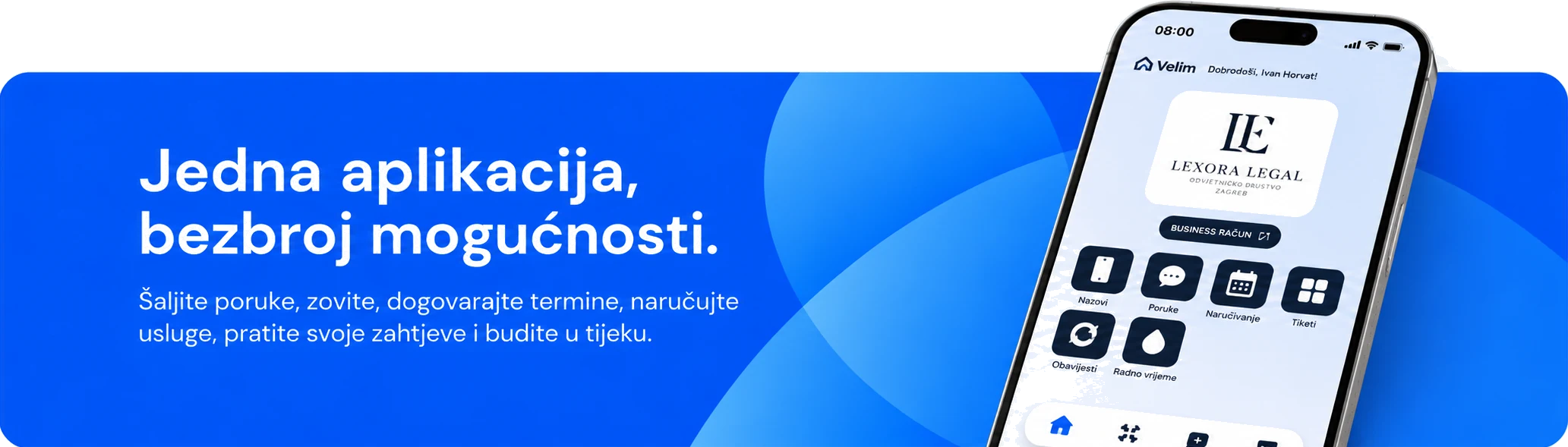 Jedna aplikacija, bezbroj mogućnosti. Šaljite poruke, zovite, dogovarajte termine, naručujte usluge, pratite svoje zahtjeve i budite u tijeku.